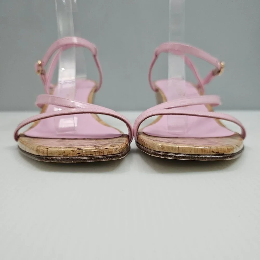 Stuart Weitzman Oasis 50 Cork Wedge Sandal Womens 10 Light Pink Strappy Designer
